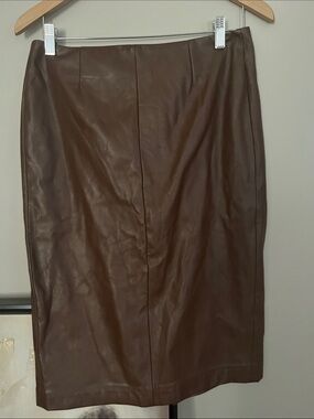 Dex Chocolate Brown Faux Leather Pencil Skirt